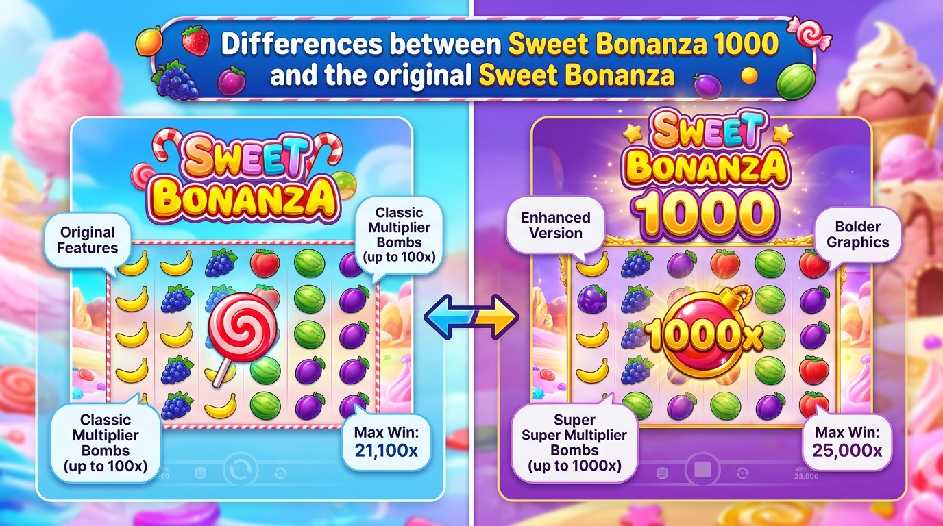 Sweet Bonanza 1000 နှင့် မူရင်း Sweet Bonanza အကြား ခြားနားချက်များ